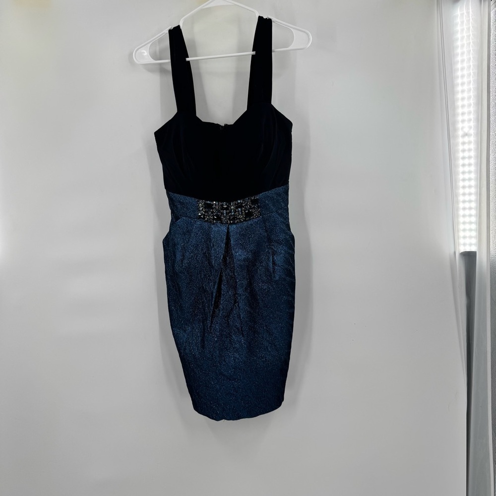 Alexia Admor Black and Blue Sheath Cocktail Dress M